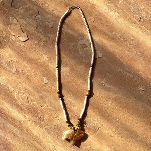 Vintage Boho Elephant Artisan Necklace Carved Stone Pendant Bead Tribal Style